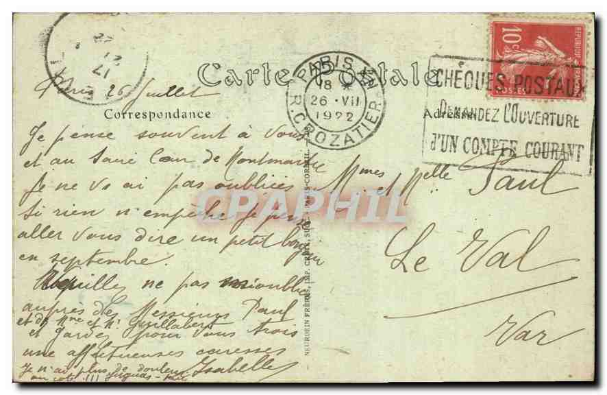 CPA Paris le Sacre Coeur  — Rückseite
