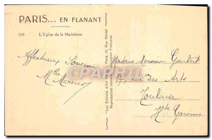 CPA Paris en flanant L'Eglise de la Madeleine  — Rückseite