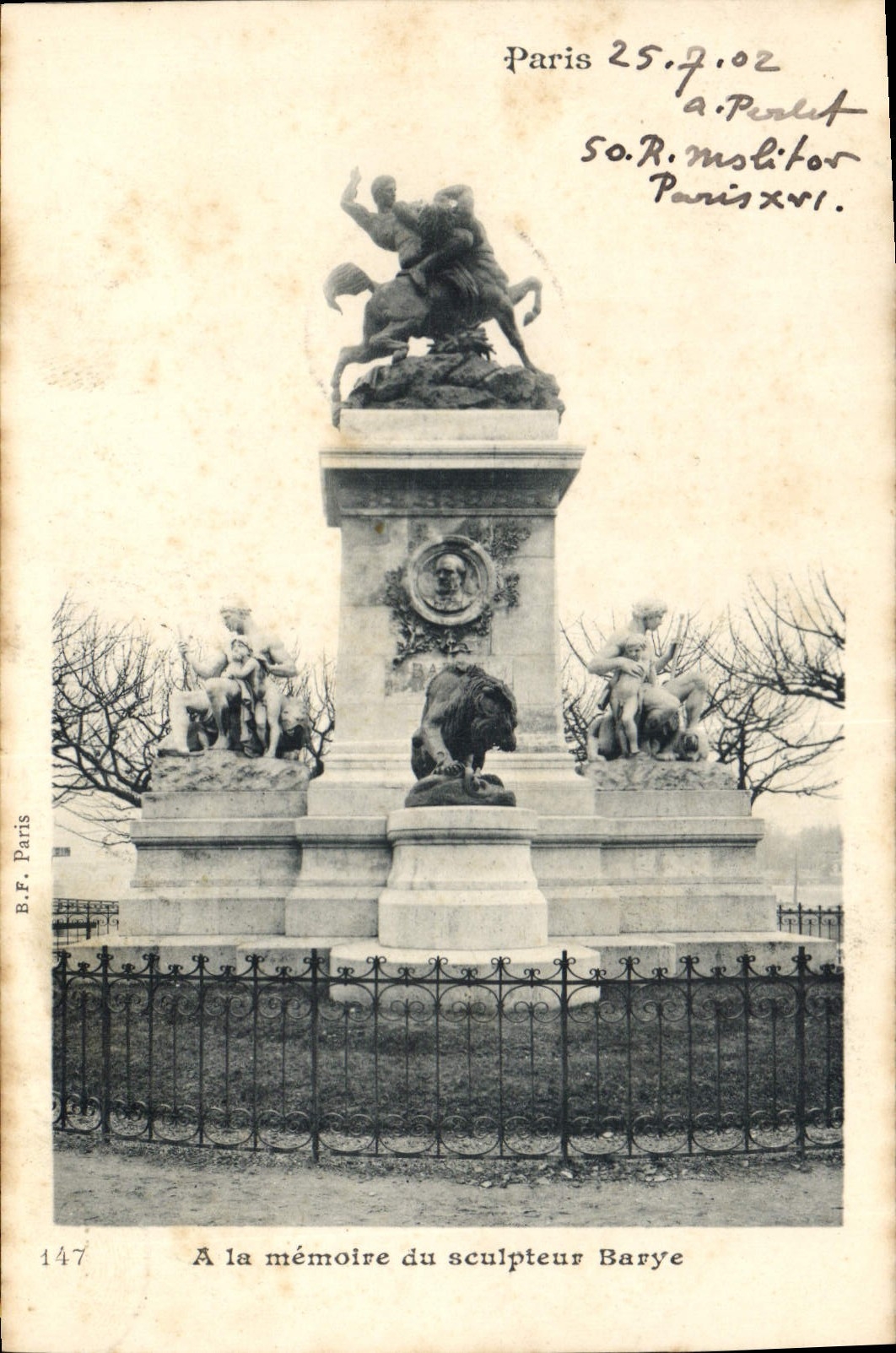 CPA Paris A la memoire du sculpteur Barye 