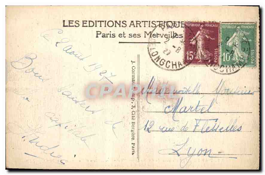 CPA Paris L'Avenue des Chapms Elysees et les Chevaux de Marly  — Rückseite