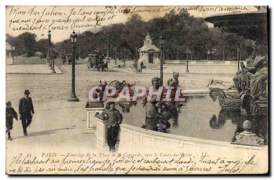 CPA Paris Fontaine de la Place de la Concorde vers le Cours la Reine 