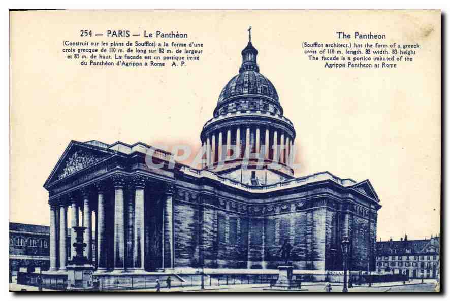 CPA Paris le Pantheon Construit sur les Plans de Soufflot a la Ferme d'une croix Grecque 