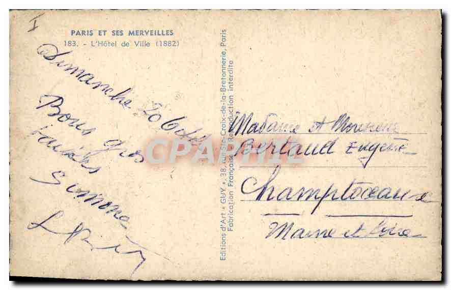 CPA Paris et ses Merveilles l'hotel de Ville 1882  — Rückseite