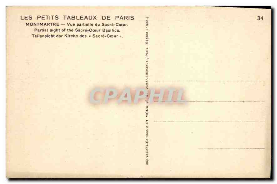 CPA Les Petits Tableaux de Paris Montmartre vue Partielle du Sacre Coeur  — Rückseite