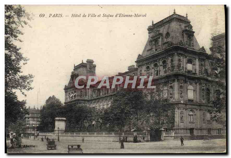 CPA Paris Hotel de Ville et Statue d'Etienne Marcel 