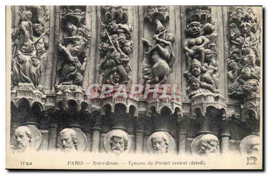 CPA Paris Notre Dame Tympan du Portail central detail 