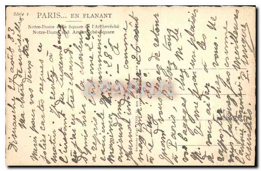 CPA Paris en Flanant Notre Dame et le Square de l'Archeveche  — Verso