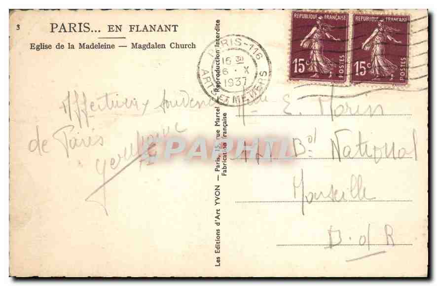 CPA Paris en Flanant Eglise de la Madeleine  — Verso