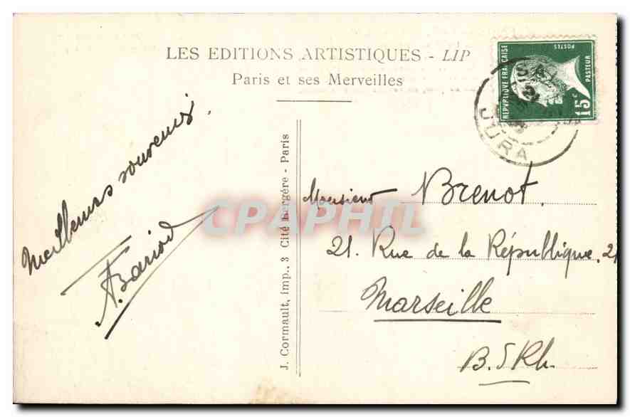 CPA Paris le Pantheon Construit sur les Plans de Soufflot a la Forme d'une Croix Grecque  — Rückseite