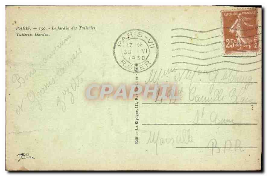 CPA Paris le Jardin des Tuileries  — Rückseite