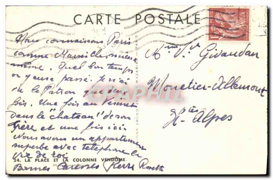 CPA La Place et la Colonne Vendome  — Rückseite
