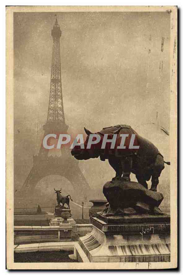 CPA Paris en Flanant la Tour Eiffel vue des Jardins du Trocadero Rhinoceros