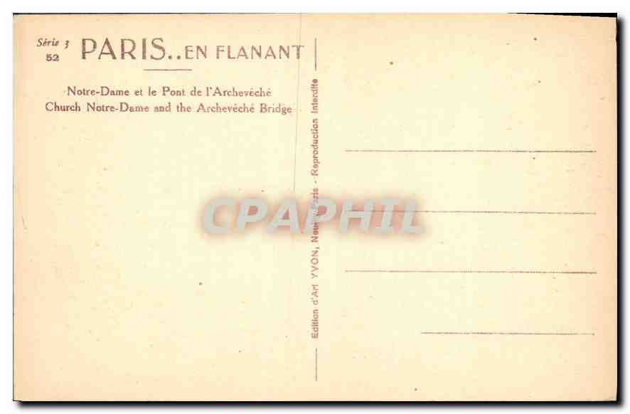 Notre-Dame de Paris — le Pont de l'Archevêché — Édition d'Art YVON — Rückseite