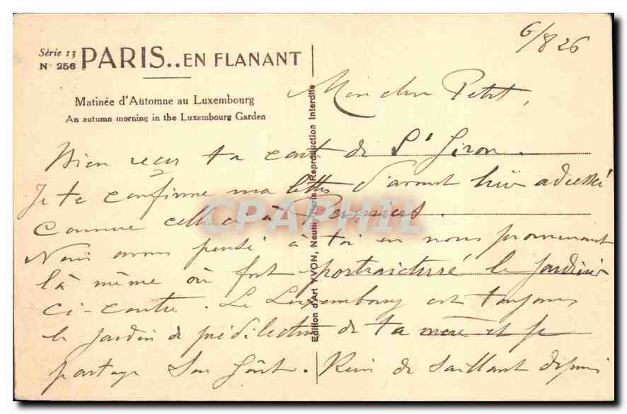 CPA Paris en Flanant Matinee d'Automne au Luxembourg  — Rückseite