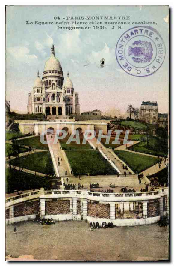 CPA Paris Montmartre Le Square Saint Pierre et les nouveaux escaliers inaugures en 1930