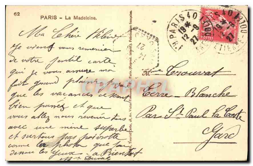 CPA Paris La Madeleine  — Rückseite