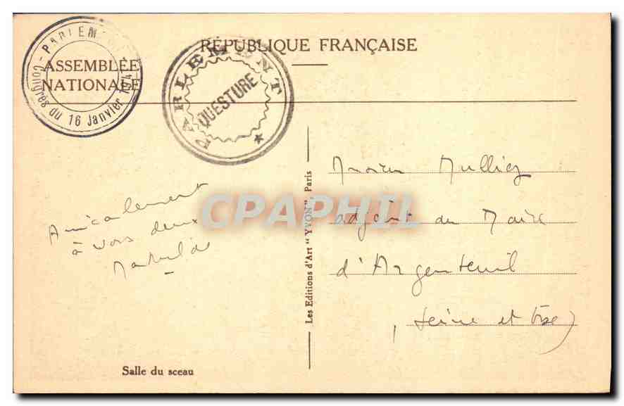 CPA Assemblee Nationale Salle du sceau  — Rückseite