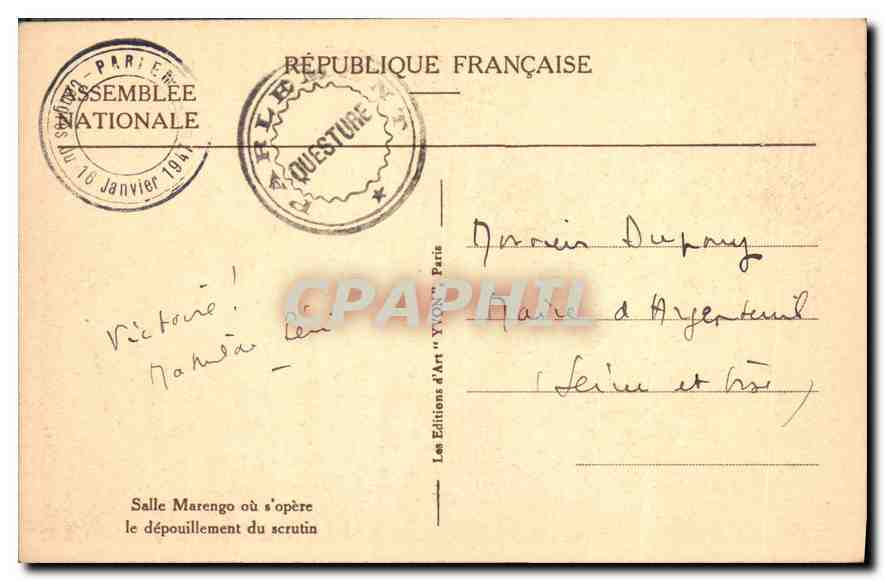 CPA Assemblee Nationale Salle Marengo ou s'opere le depouillement du scrutin  — Rückseite
