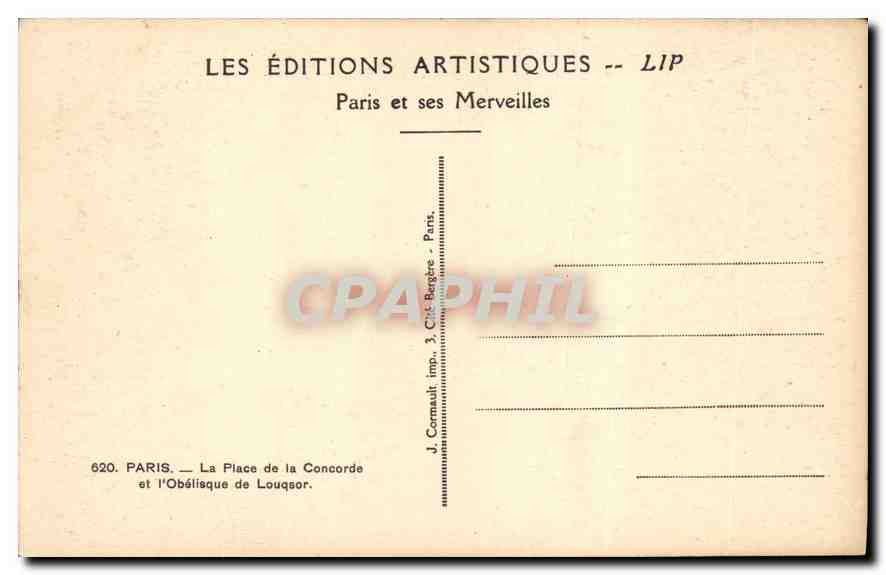 CPA Paris La Place de la Concorde et l'Obelisque de Louqsor  — Rückseite