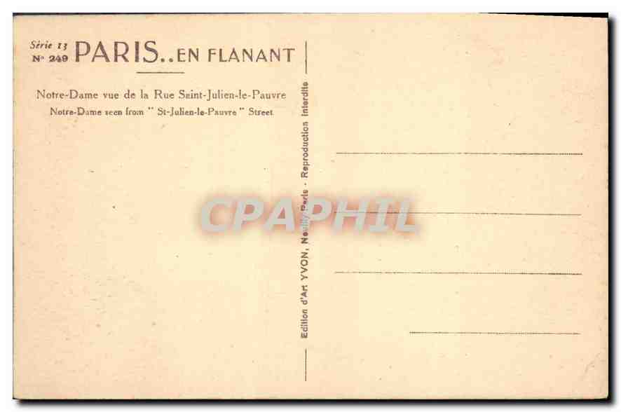CPA Paris Notre Dame vue de la Rue Saint Julien le Pauvre  — Verso