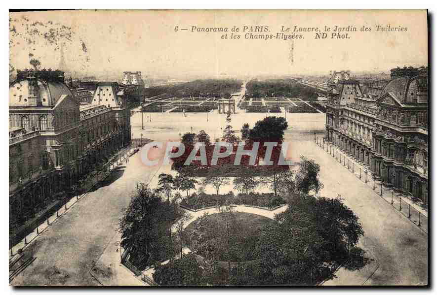 CPA Panorama de Paris Le Louvre le Jardin des Tuileries et les Champs Elysees 