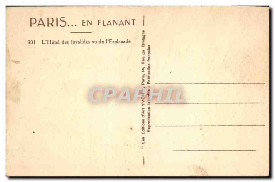 CPA Paris L'Hotel des Invalides vu de l'Esplanade  — Rückseite