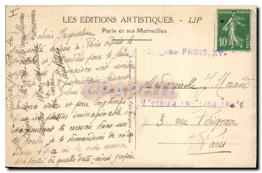 CPA Paris Le Palais et le Jardin du Luxembourg Lion — Rückseite