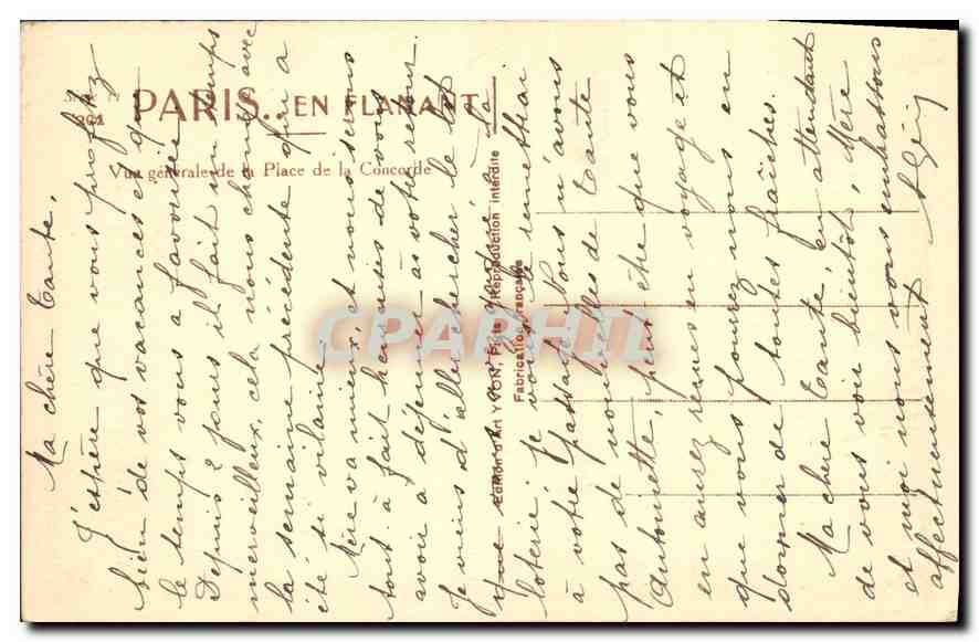 CPA Paris Vue generale et Place de la Concorde  — Rückseite