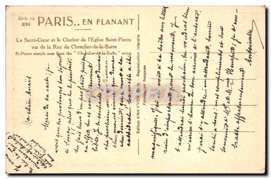 CPA Paris Le Sacre Coeur et le Clocher de l'Eglise Saint Pierre  — Rückseite