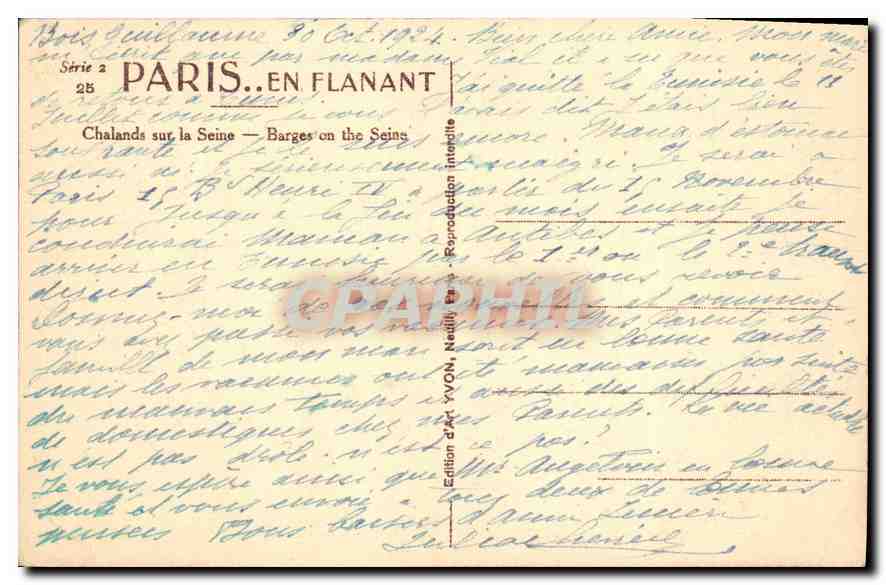 CPA Paris Chalands sur la Seine  — Rückseite