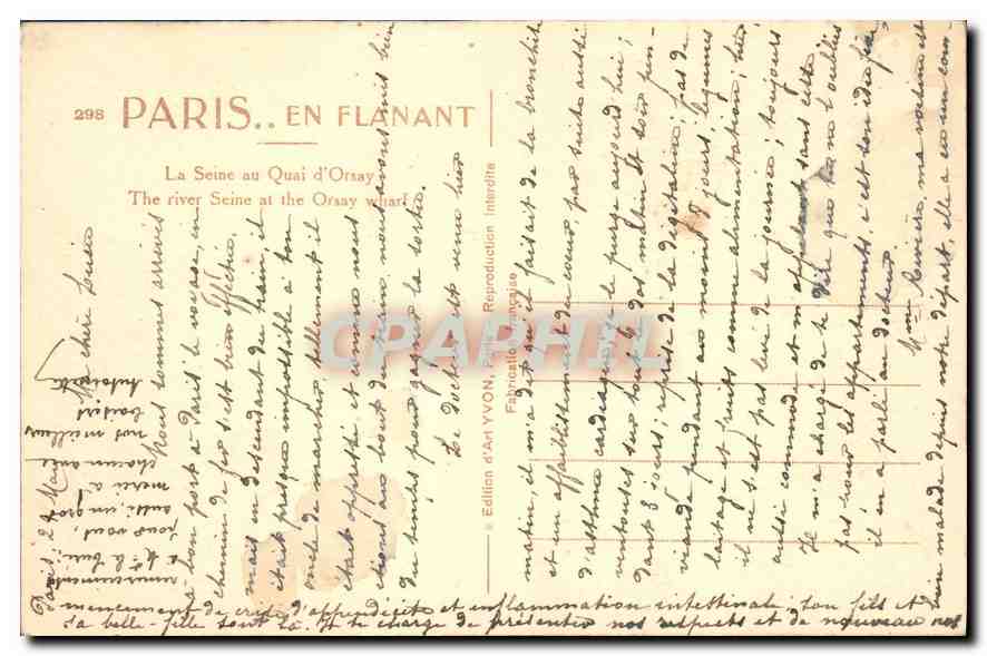 CPA Paris La Seine au Quai d'Orsay  — Rückseite
