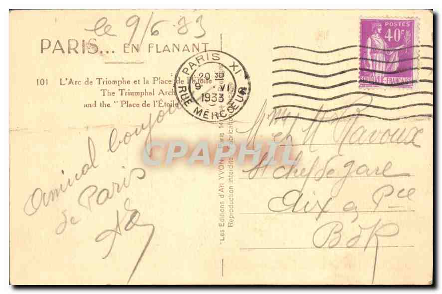 CPA Paris L'Arc de Triomphe et la Place de l'Etoile  — Rückseite