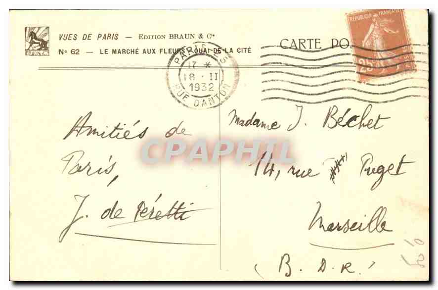 CPA Vues de Paris Le Marche aux Fleurs Quai de la Cite  — Rückseite