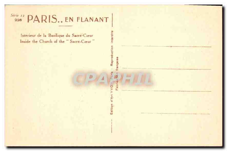 CPA Paris Interieur de la Basilique du Sacre Coeur  — Rückseite