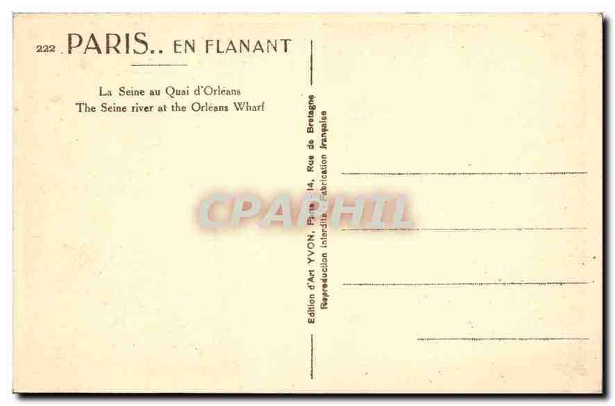 CPA Paris La Seine au Quai d'Orleans  — Rückseite