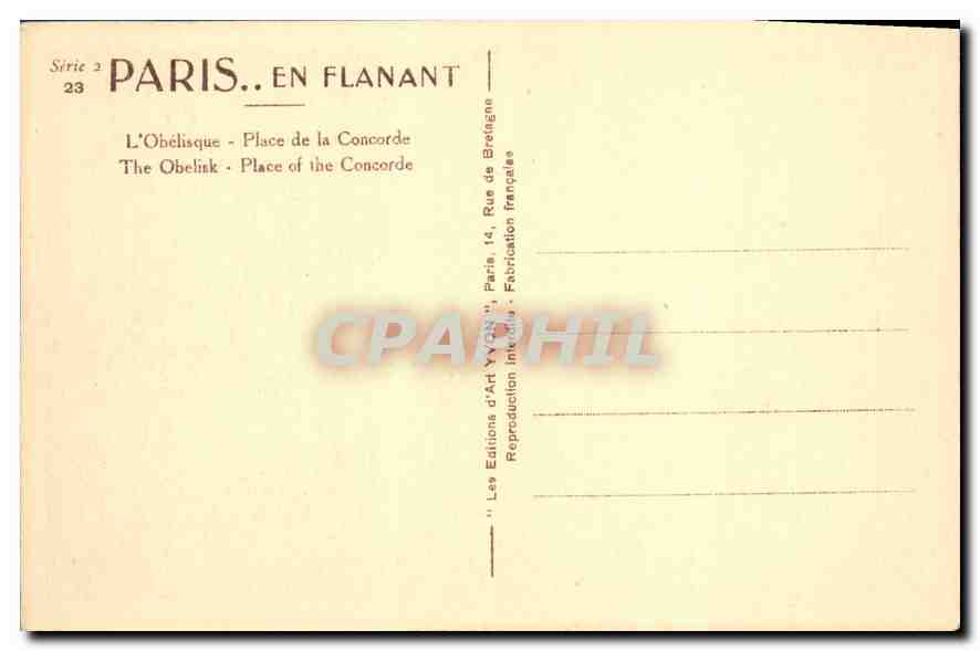 CPA Paris L'Obelisque Place de la Concorde  — Rückseite