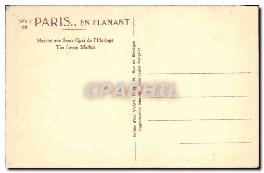 CPA Paris Marche aux fleurs Quai de l'Horloge  — Rückseite