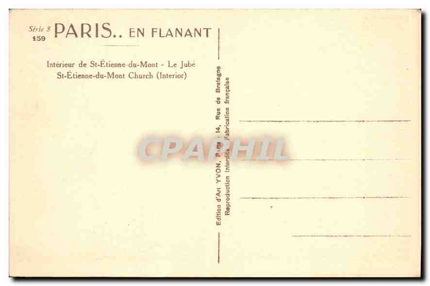 CPA Paris Interieur de St Etienne du Mont  — Rückseite