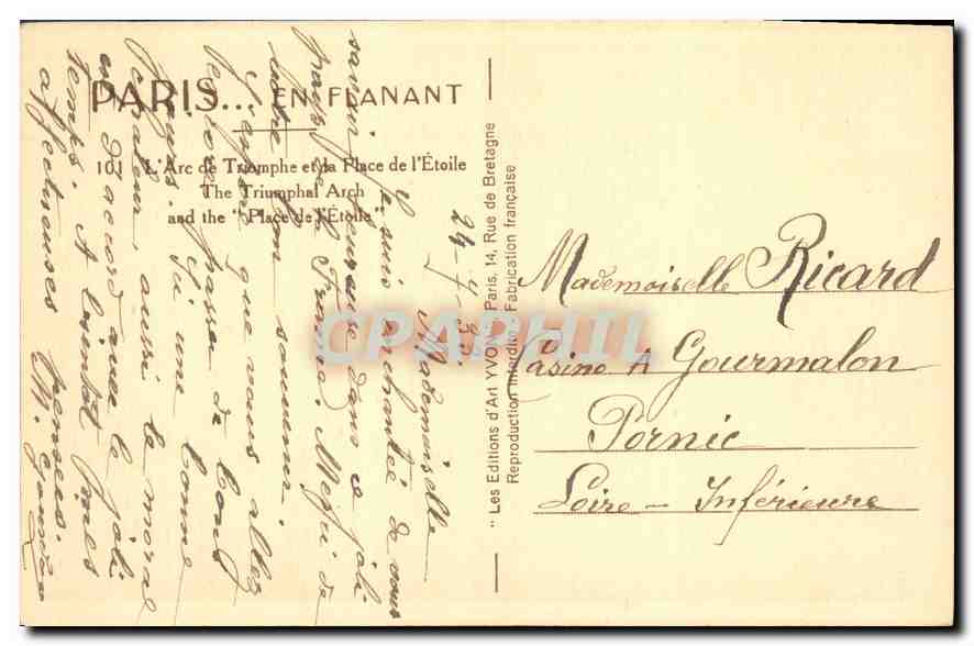 CPA Paris L'Arc de Triomphe et la Place de l'Etoile  — Rückseite