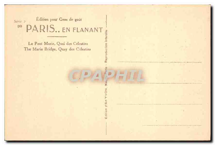 CPA Paris Le Pont Marie Quai des Celestins  — Rückseite