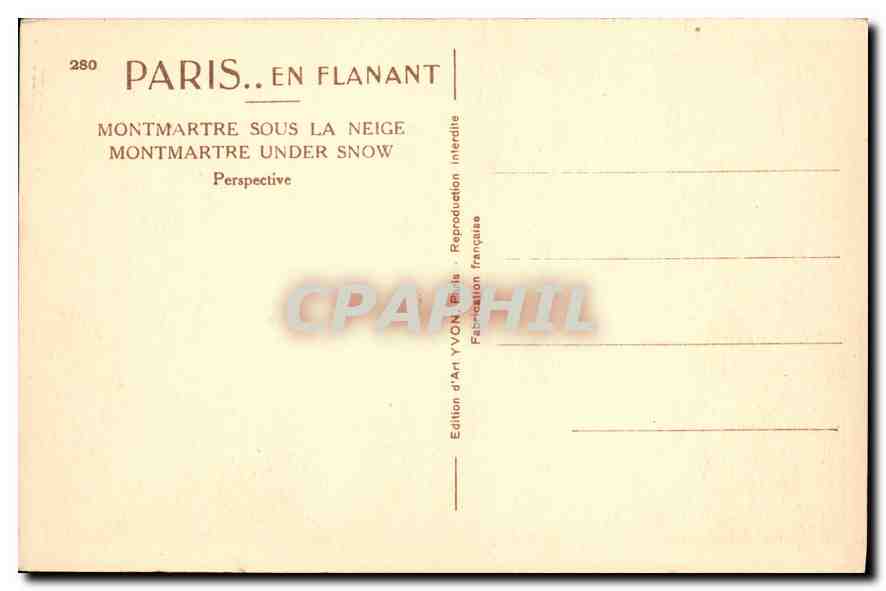 CPA Paris Montmartre sous la neige  — Rückseite