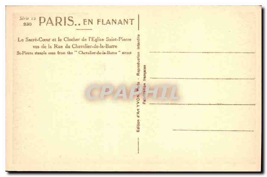 CPA Paris Le Sacre Coeur et le Clocher de l'Eglise Saint Pierre  — Rückseite