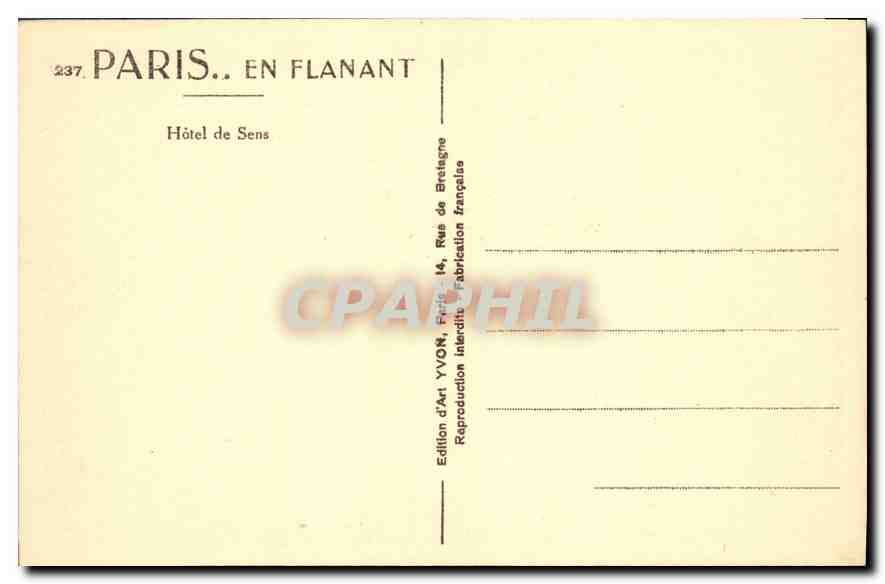 CPA Paris Hotel de Sens  — Verso