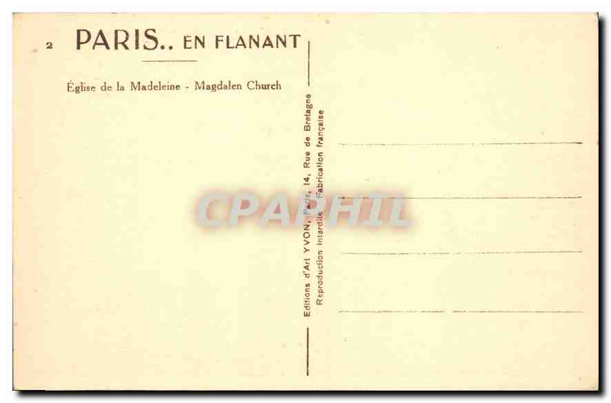 CPA Paris Eglise de la Madeleine  — Rückseite