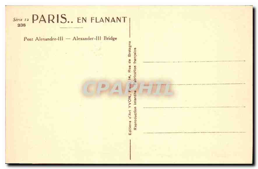 CPA Paris Pont Alexandre III  — Rückseite