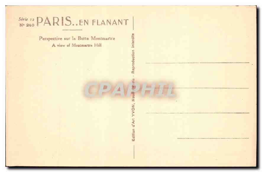 CPA Paris Perspective sur la Butte Montmartre  — Rückseite