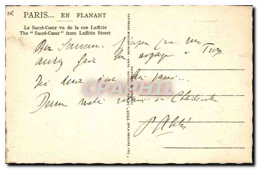 Paris — En Flanant — Le Sacré-Cœur vu de la rue Laffitte — Les Éditions d'Art Yvon, Paris — Rückseite