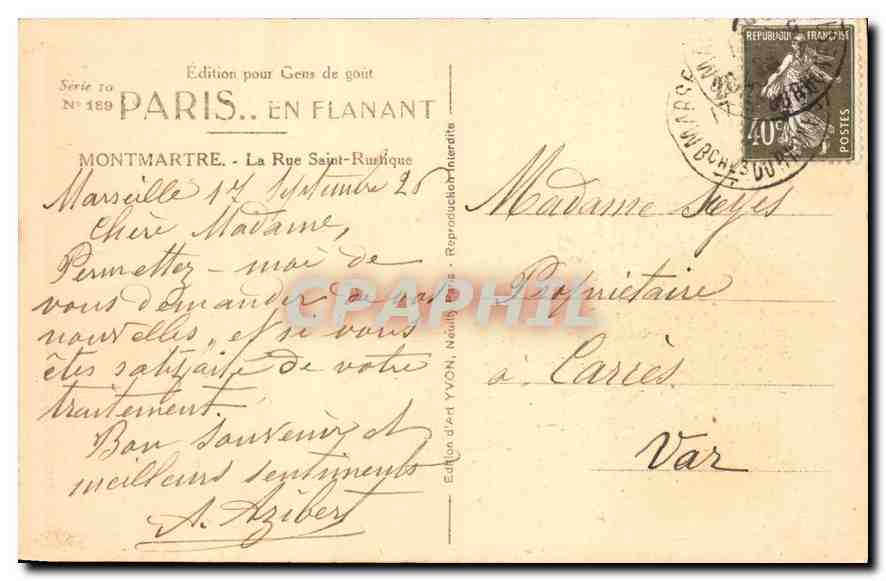 CPA Paris Montmartre La Rue Saint Rustique  — Rückseite