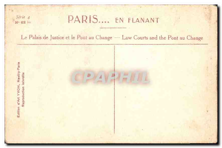 CPA Paris Le Palais de Justice et le Pont au Change  — Rückseite