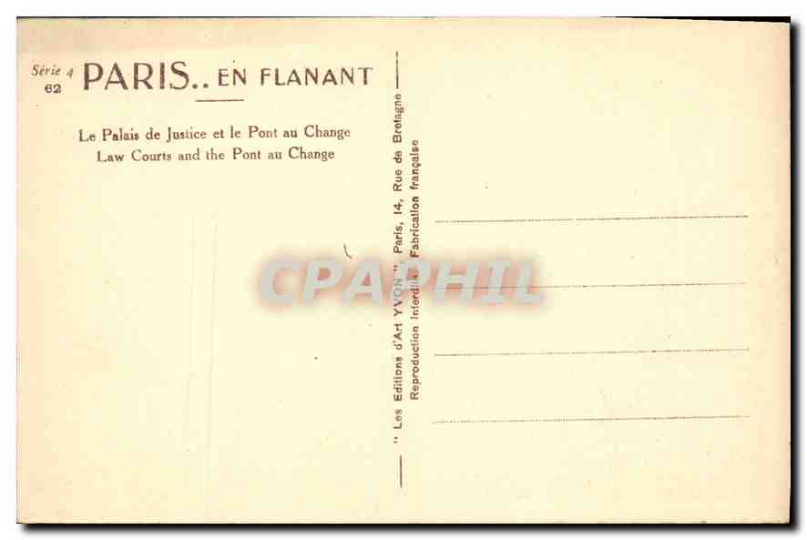CPA Paris Le Palais de Justice et le Pont au Change  — Rückseite